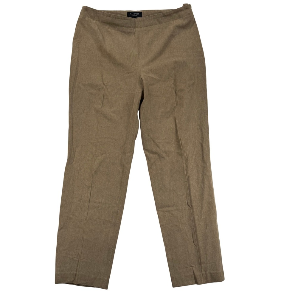 Talbots Classic Slim Pants Womens 12 Tan Brown Side Zip Dress‎ Trousers Workwear